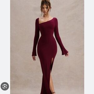 Club L | Asymmetric Long-Sleeve Split Maxi Dress